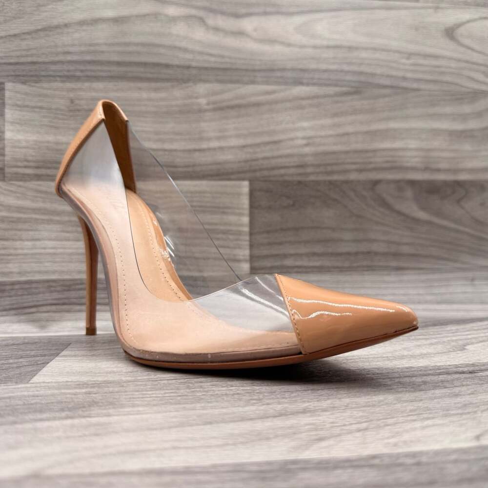 Schutz Cendi Nude Patent Clear Vinyl Pointed Toe Pumps Heels Stilettos Size 11